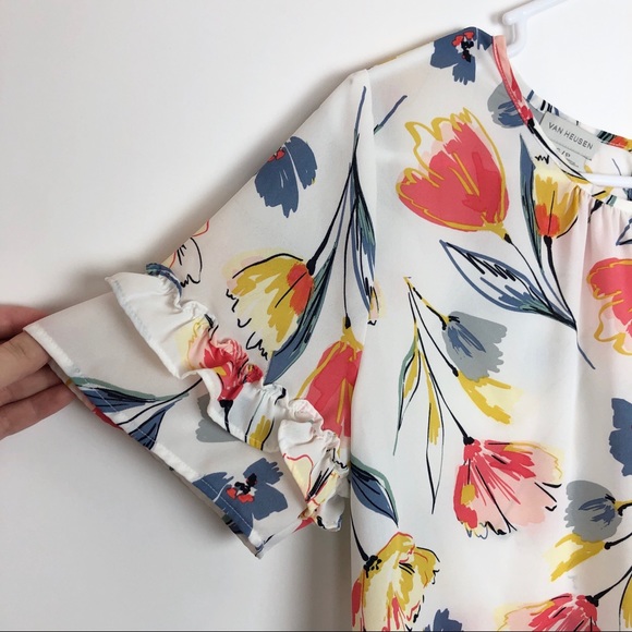 Van Heusen Floral White Short Sleeve Blouse - Picture 3 of 9